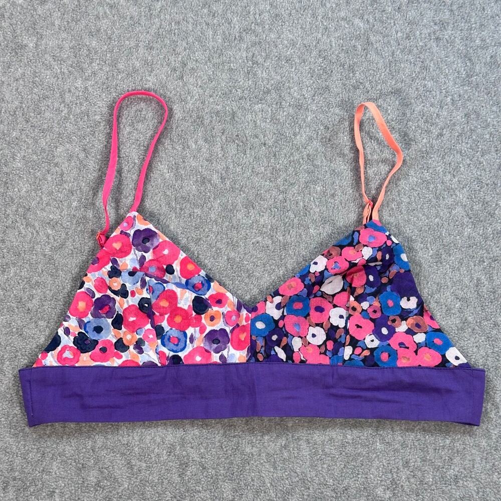 Maia Bergman Bra Top Purple Flowers Womens XS Triangle Bralette Adjustable Strap